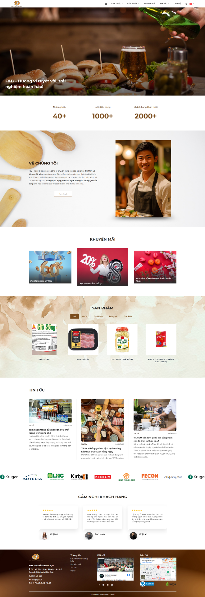 Website cho công ty ẩm thực & dịch vụ ăn uống HOF-FNB